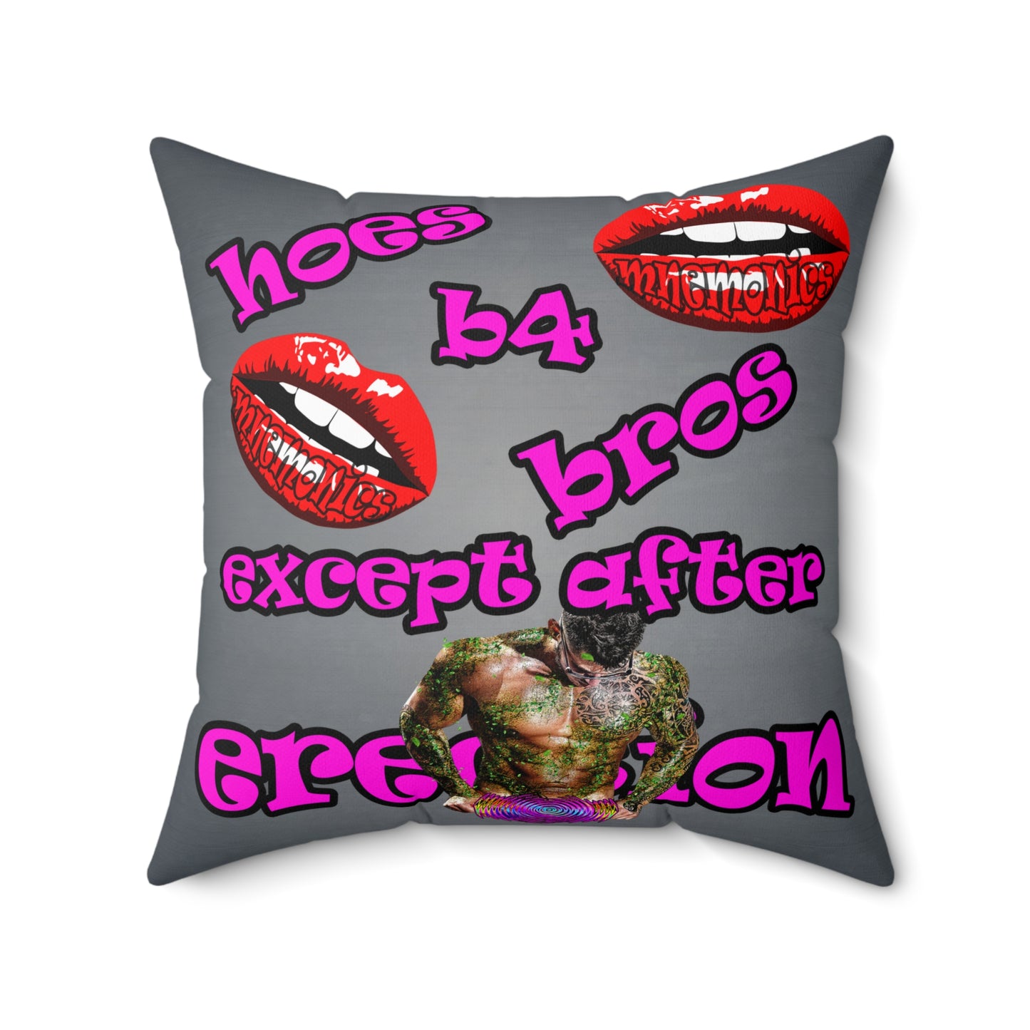hoes b4 bros - Spun Polyester Square Pillow - (grey-light grey)