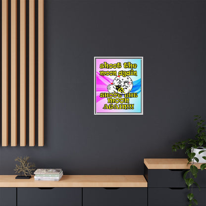 shoot the moon again - framed canvas art (light blue-pink wave)
