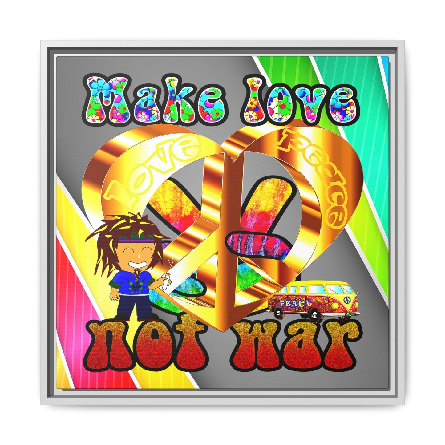love peace - framed canvas art (rainbow split)