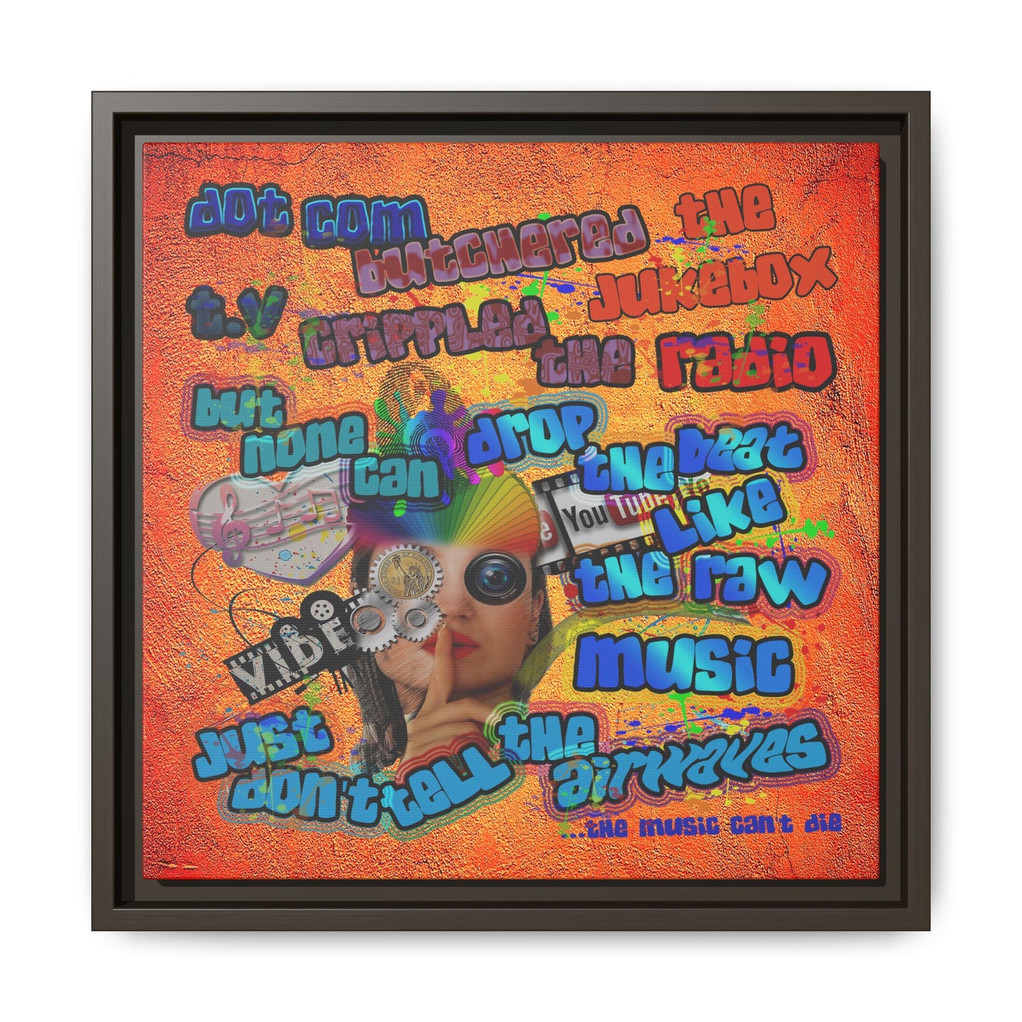 drop the beat - framed canvas art (burnt orange)