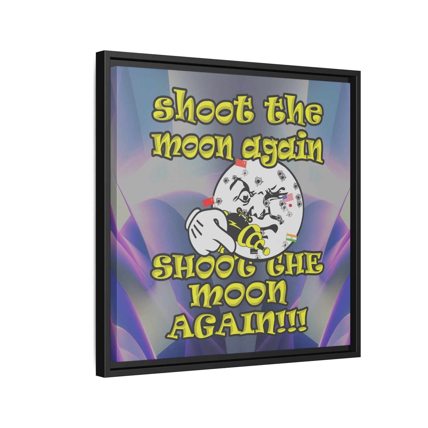 shoot the moon again - framed canvas art (grey-pink wave)