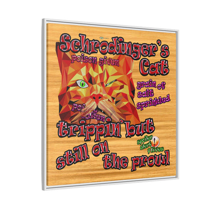schrodinger's cat - framed canvas art (butterscotch wood finish)