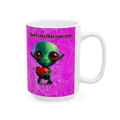 I don't care that your grey - White Mug (pink swirl)