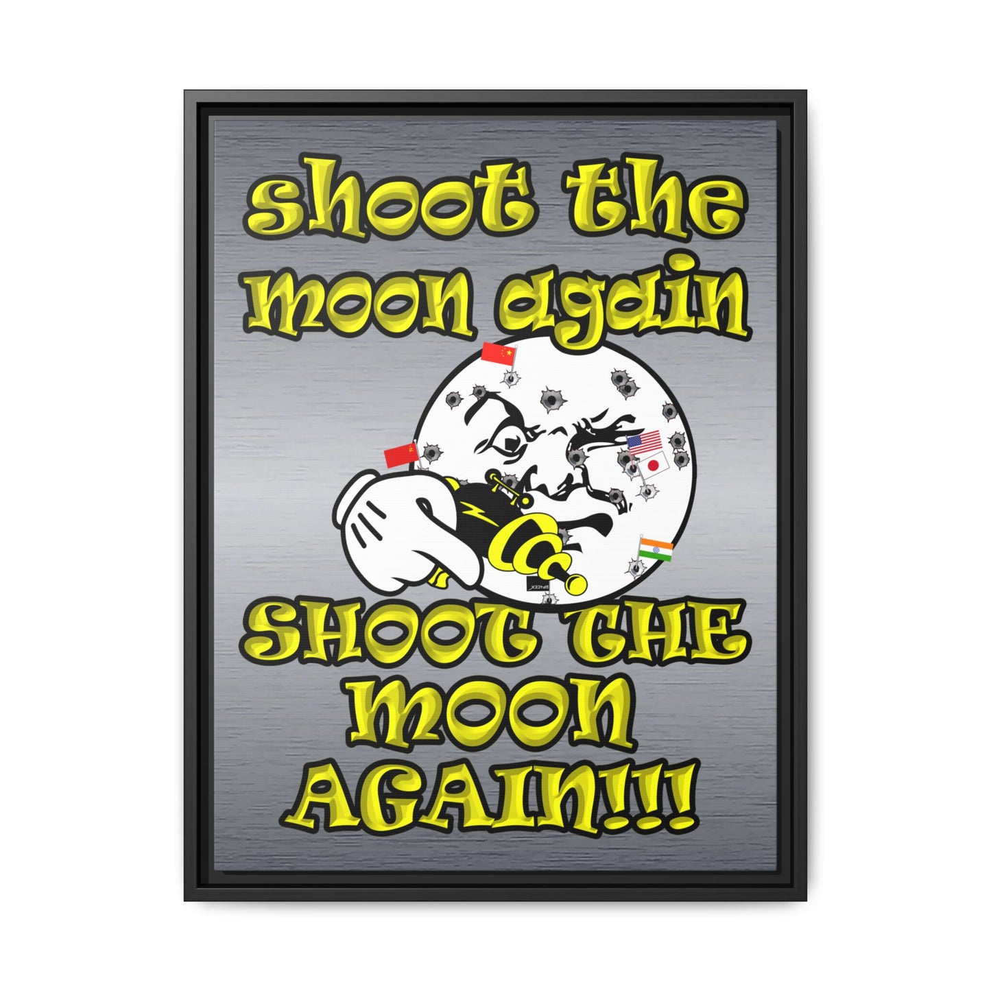 shoot the moon again - framed canvas art (brushed nickel)