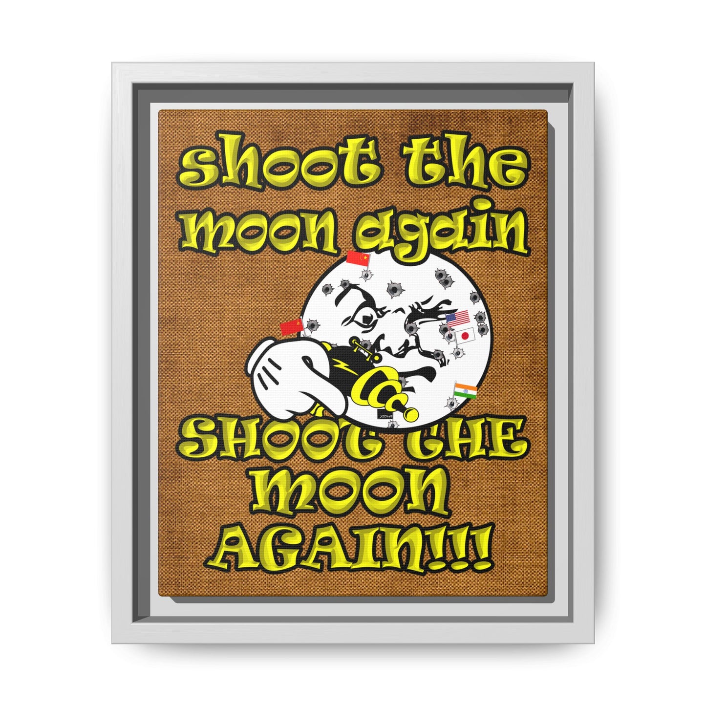 shoot the moon again - framed canvas art (brown papyrus)
