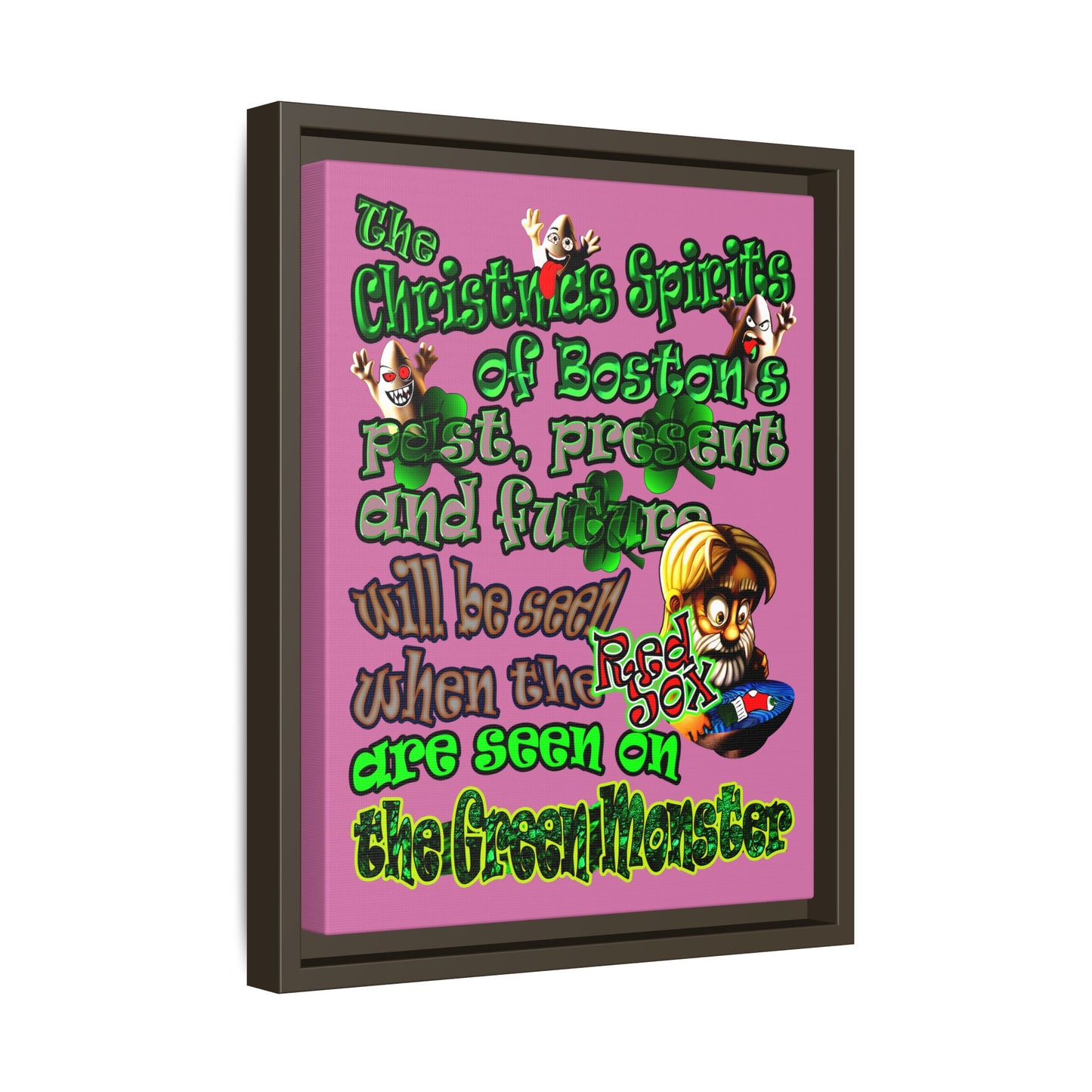 christmas spirits of boston - framed canvas art (light pink)