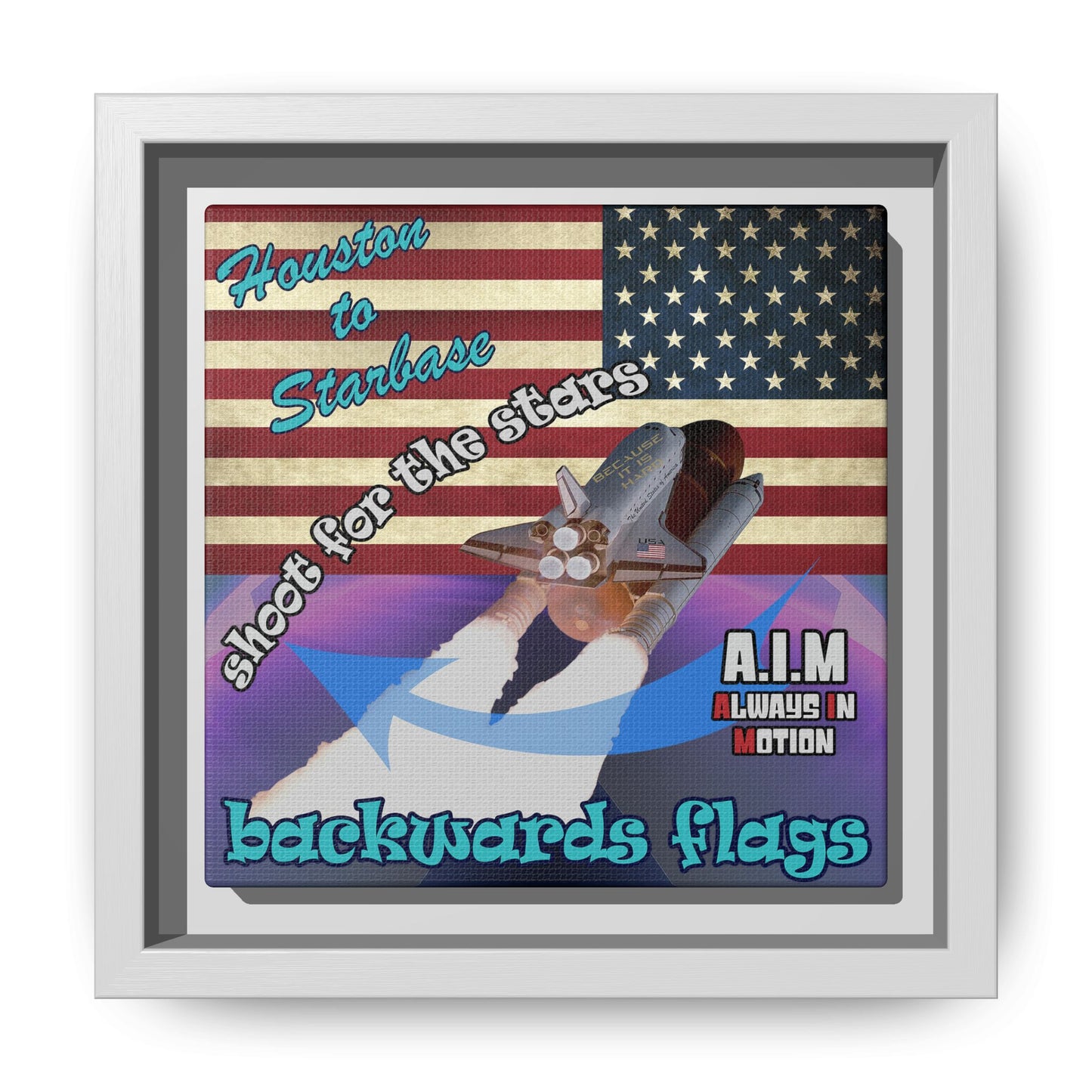 shoot for the stars - framed canvas art (grey-pink wave)