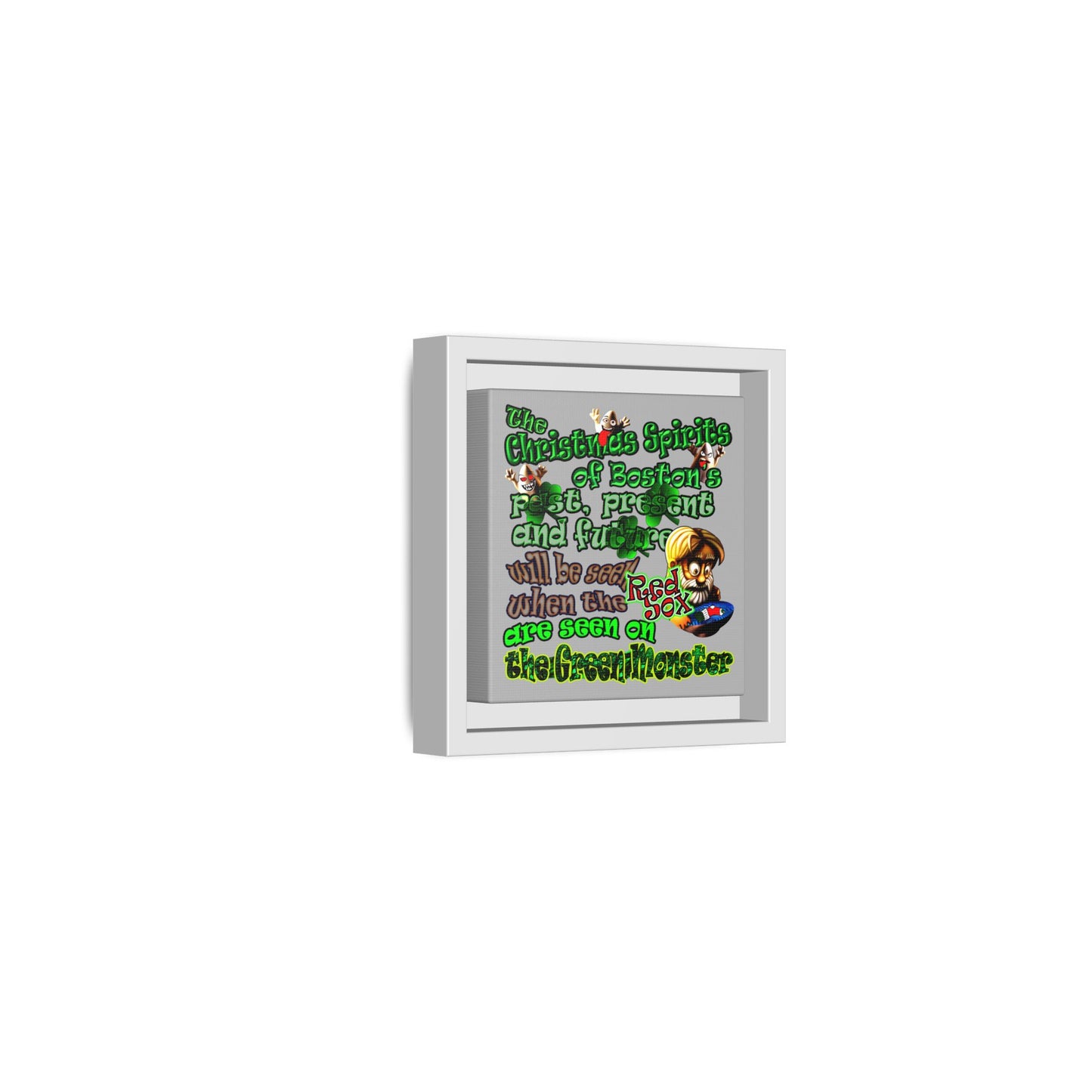 christmas spirits of boston - framed canvas art (light grey)