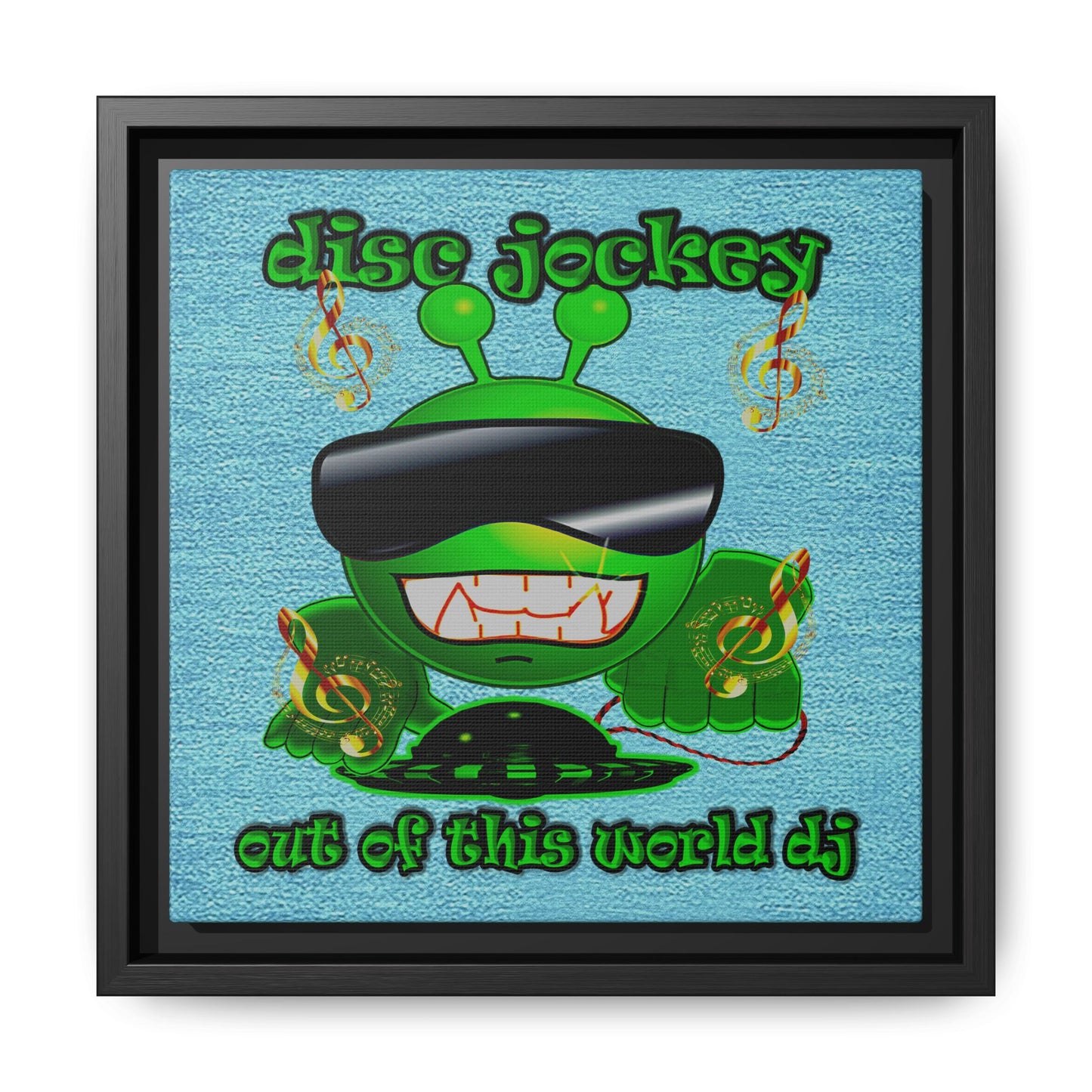 disc jockey - framed canvas art (faded blue)