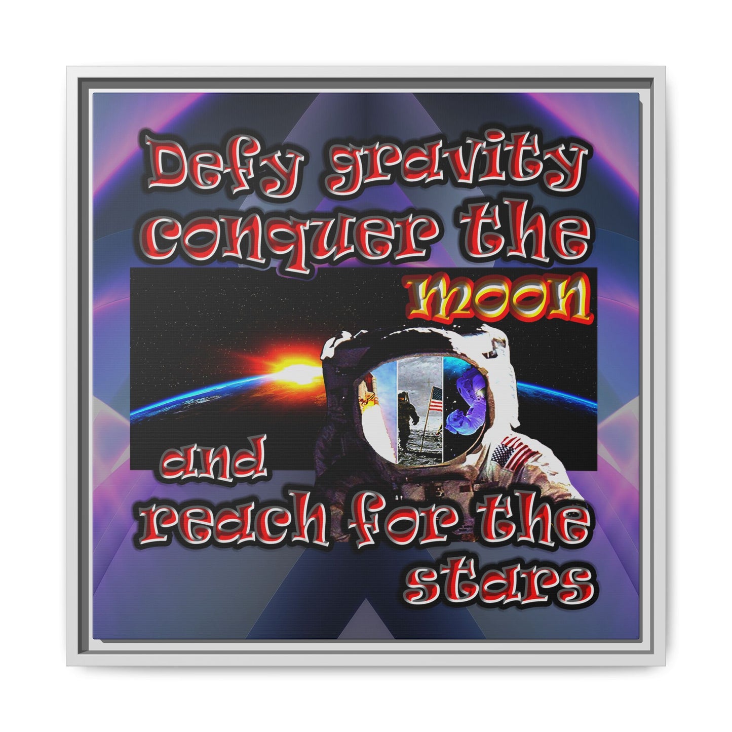defy conquer reach - framed canvas art (grey-pink wave)
