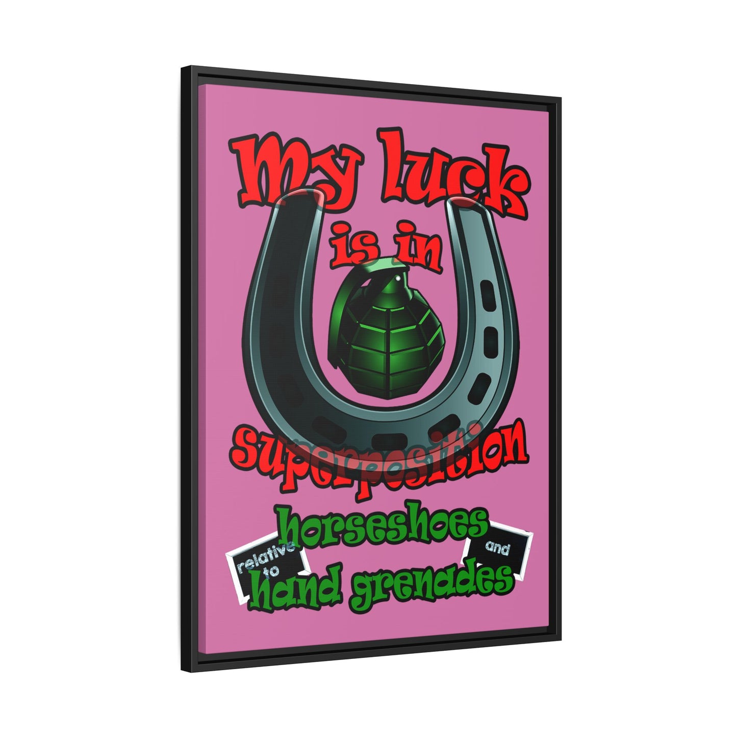 my luck - framed canvas art (light pink)