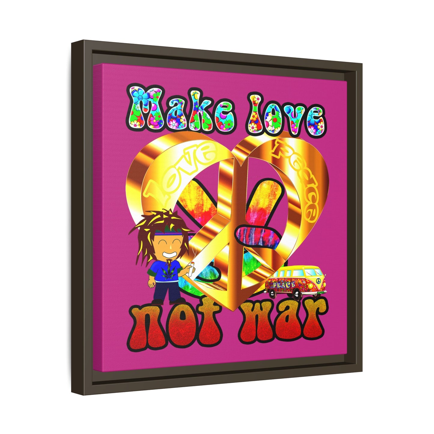 love peace - framed canvas art (pink)