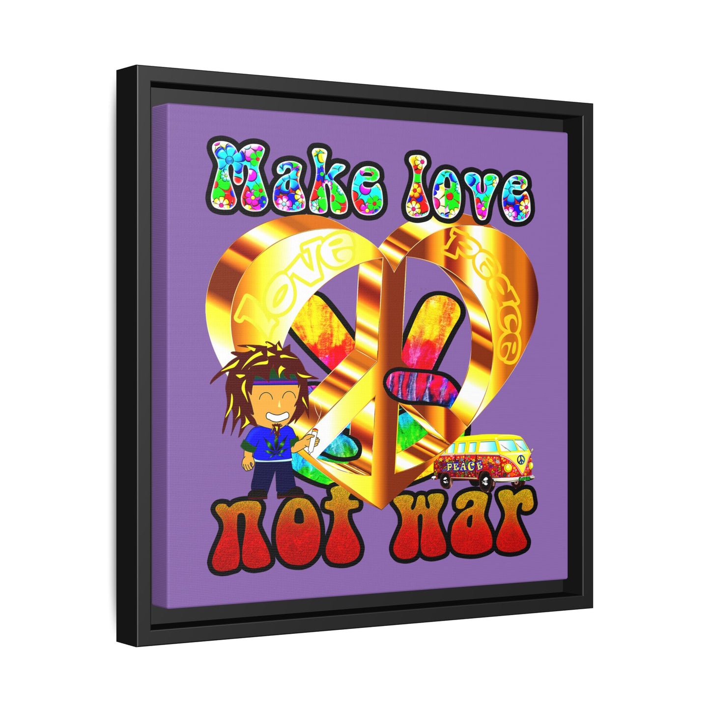 love peace - framed canvas art (light purple)