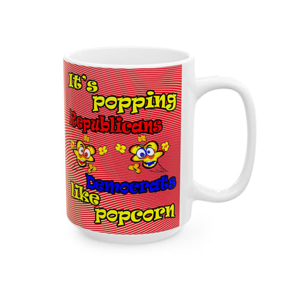 popping like popcorn - White Mug (yellow-orange wave)