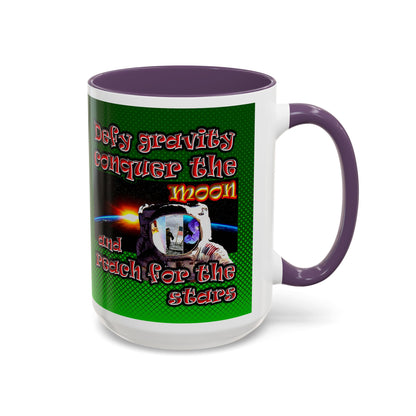 defy conquer reach - Accent Mug (logo green)