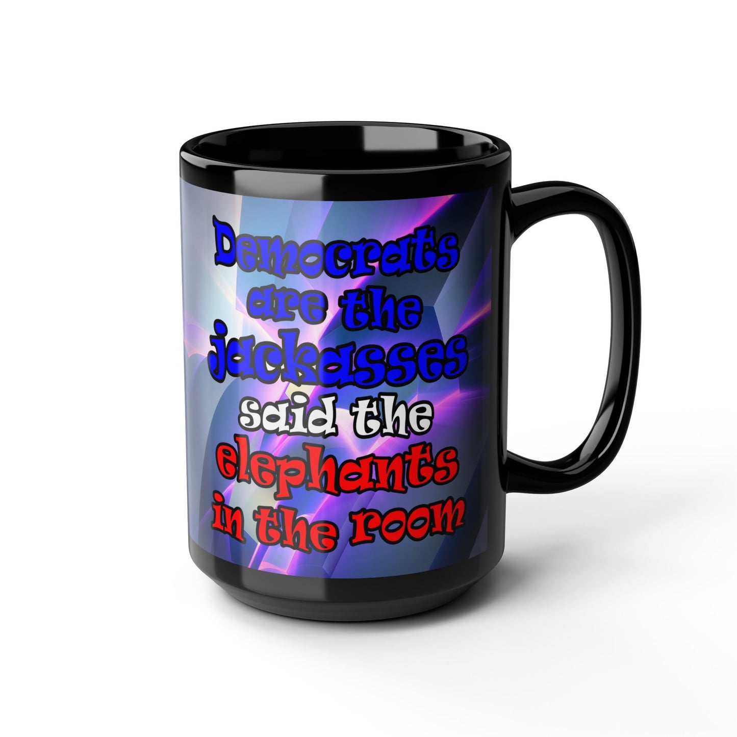 donkeys and elephants - Black Mug (grey-pink wave)
