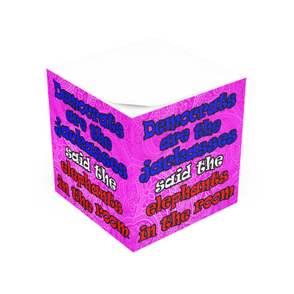 donkeys and elephants - note cube (pink swirl)
