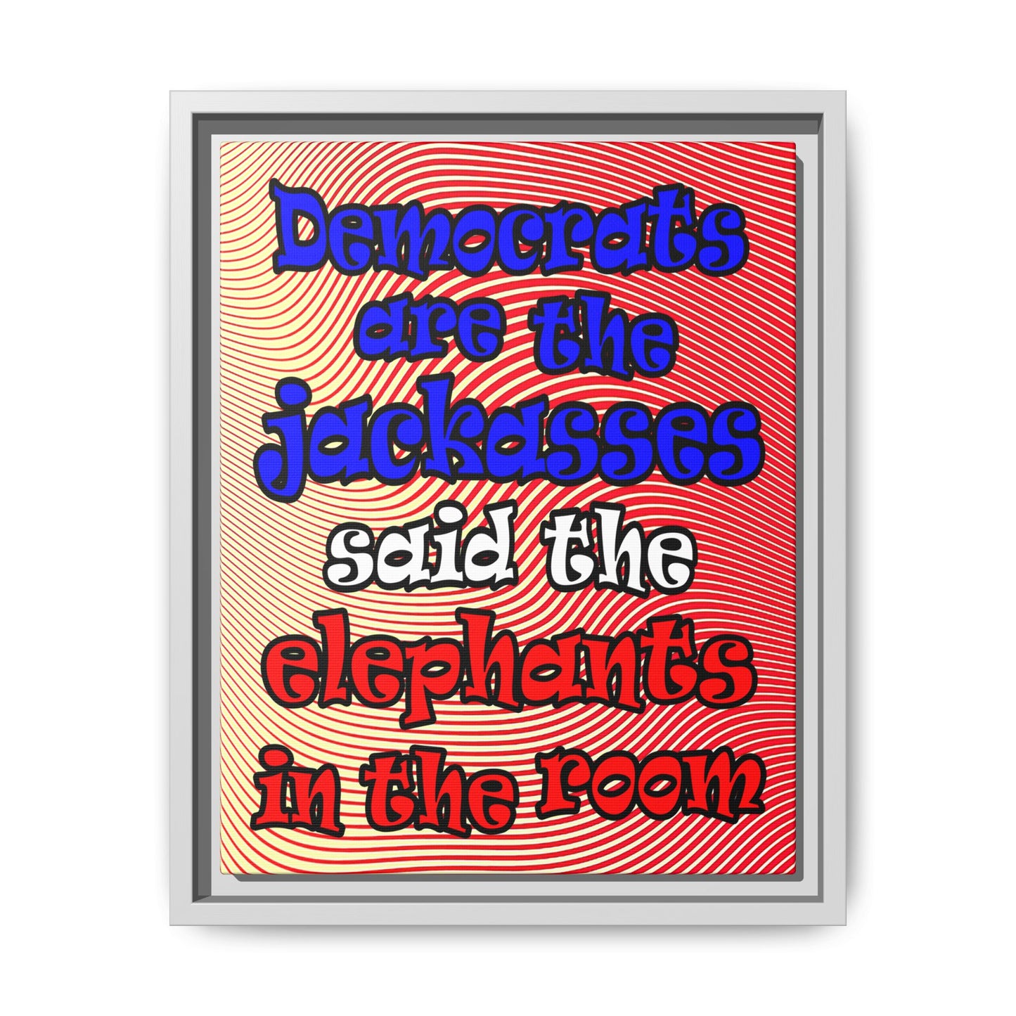 donkeys and elephants - framed canvas art (yellow-orange wave)