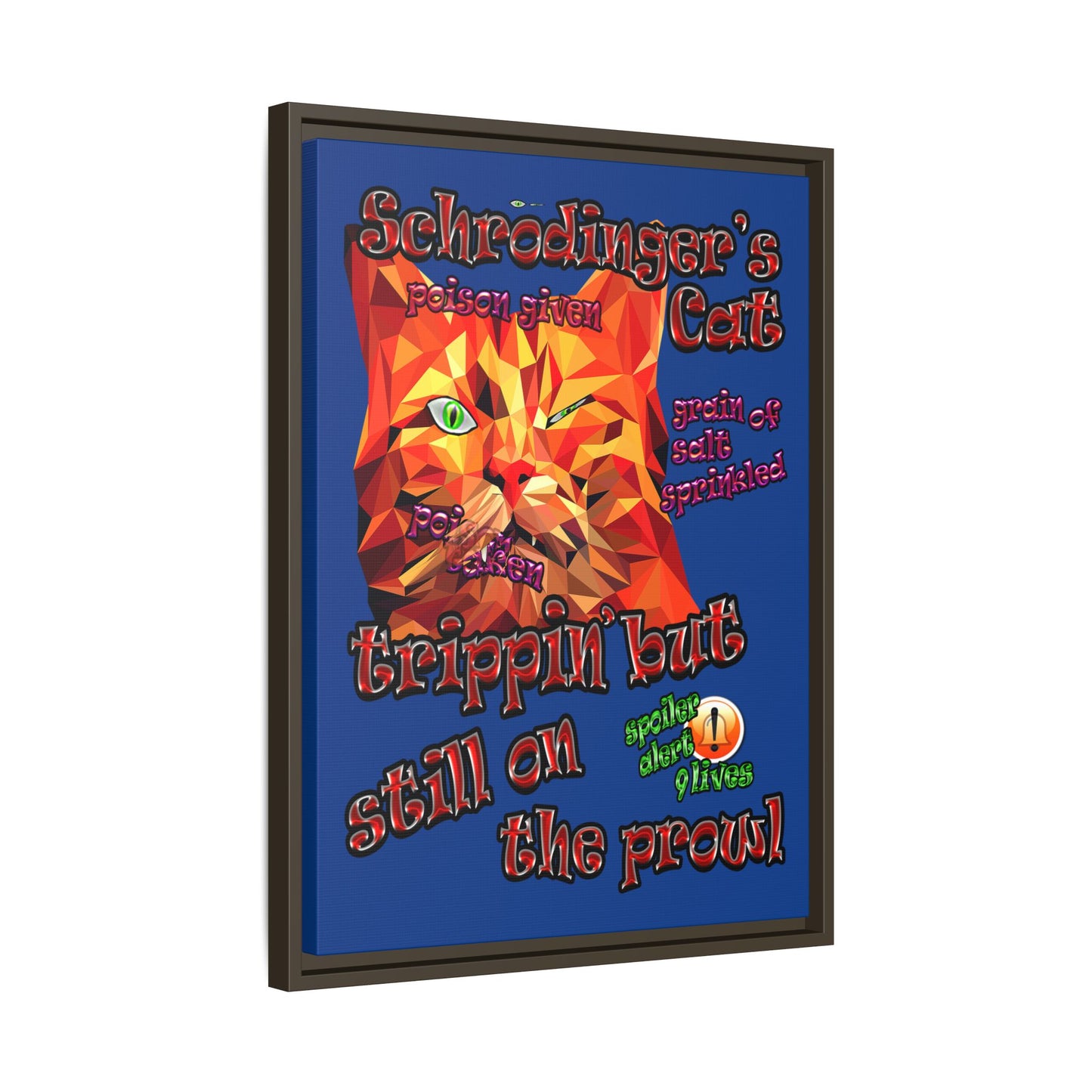 schrodinger's cat - framed canvas art (dark blue)