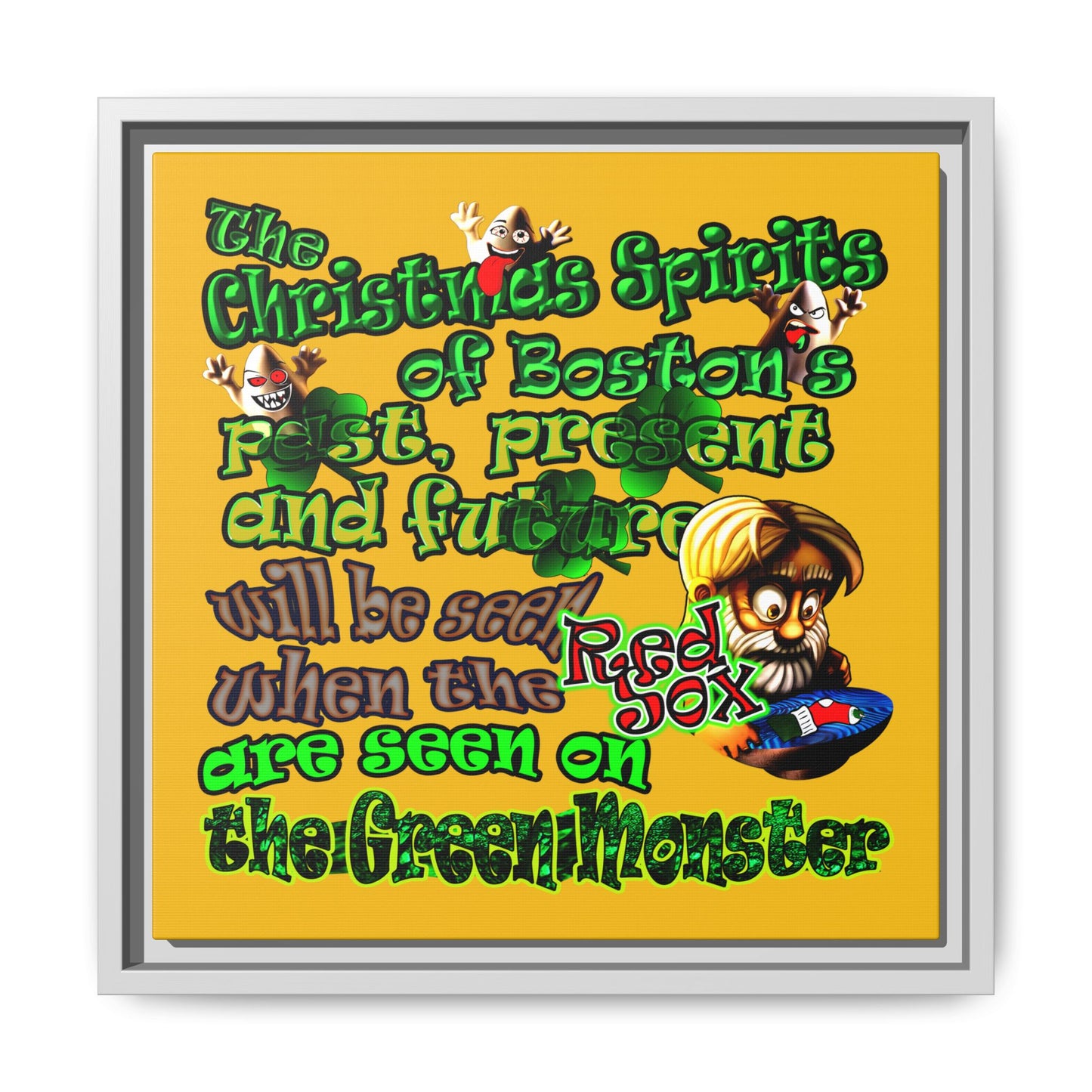 christmas spirits of boston - framed canvas art (yellow)