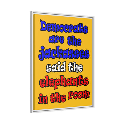 donkeys and elephants - framed canvas art (yellow)