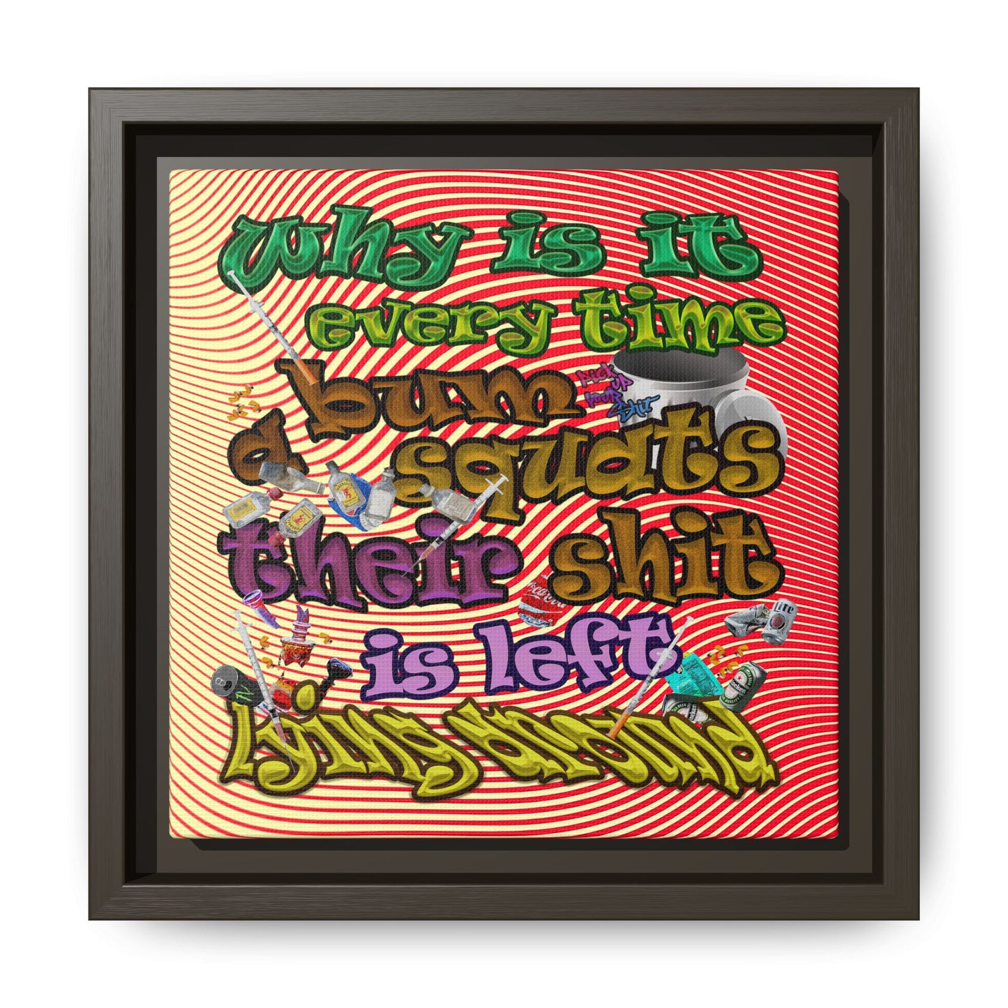 the bum's shit - framed canvas art (yellow-orange wave)