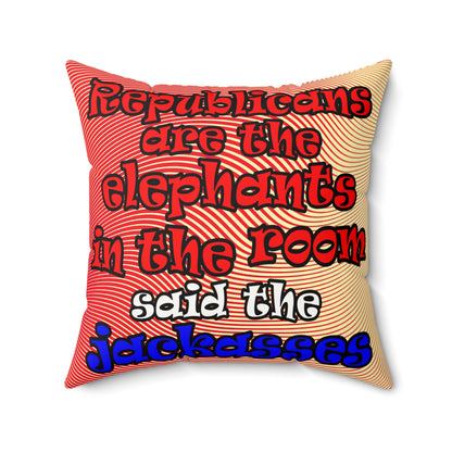 donkeys and elephants - Faux Suede Square Pillow - (yellow-orange wave)