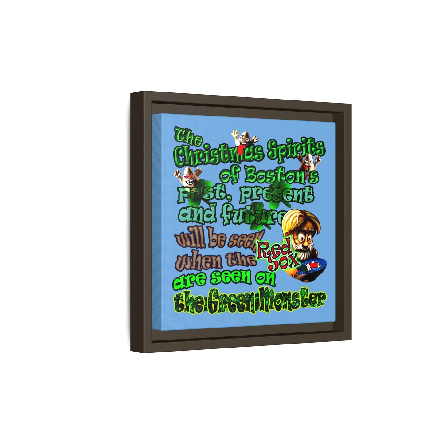 christmas spirits of boston - framed canvas art (light blue)