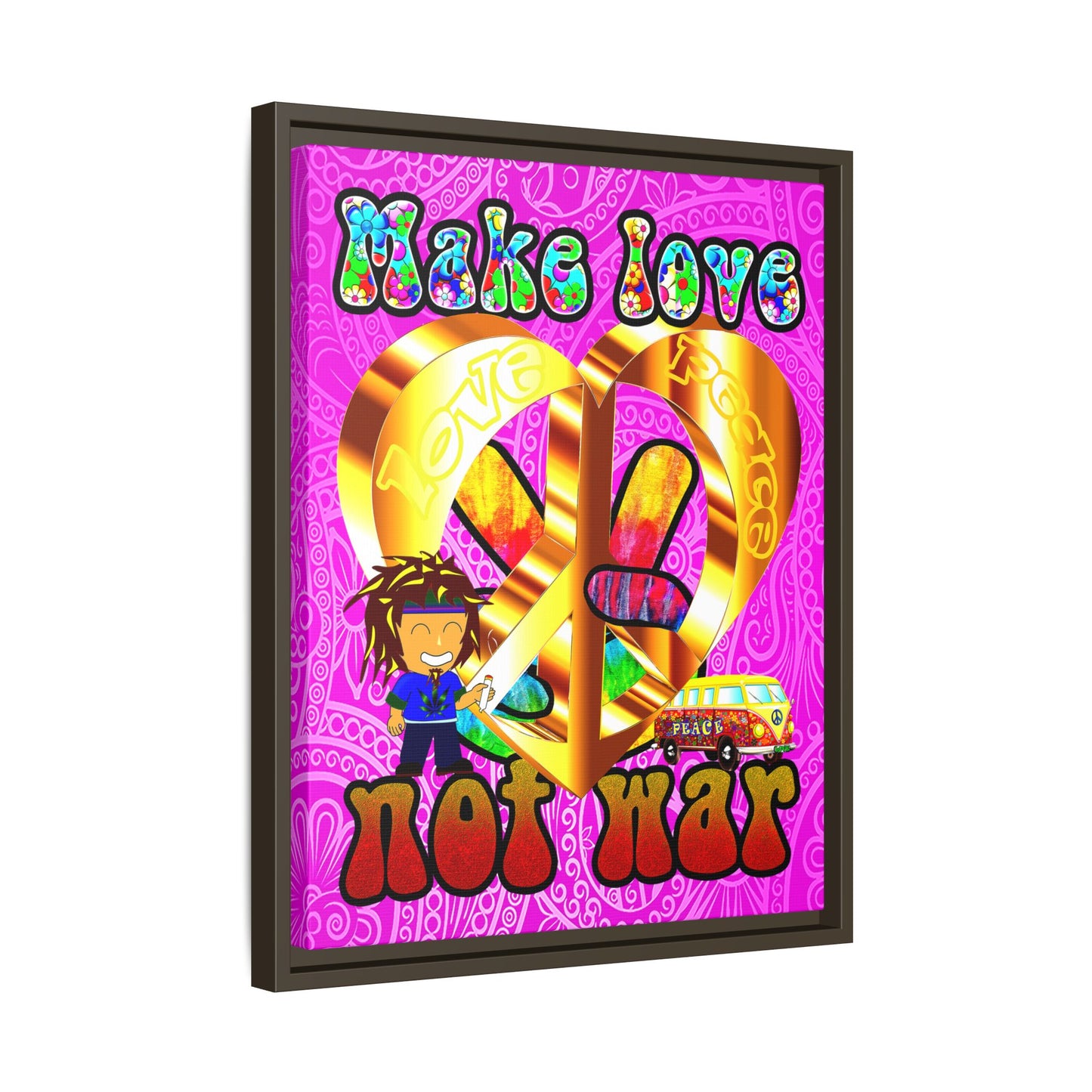 love peace - framed canvas art (pink swirl)