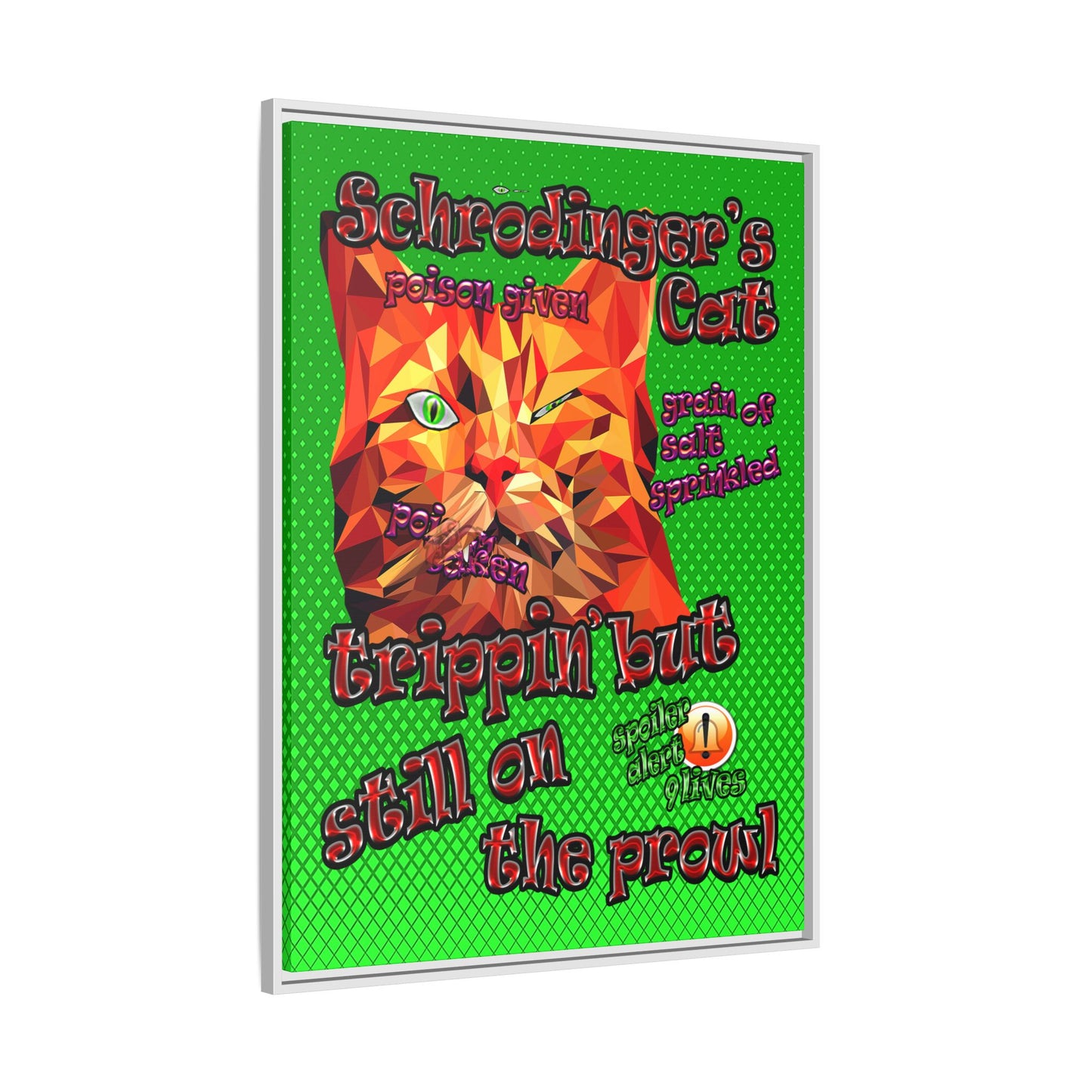 schrodinger's cat - framed canvas art (logo green)