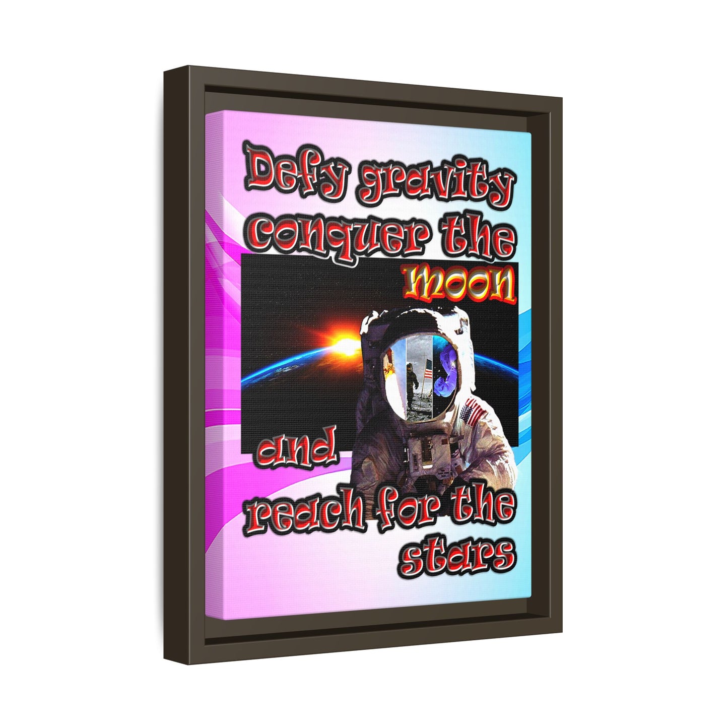 defy conquer reach - framed canvas art (light blue-pink wave)