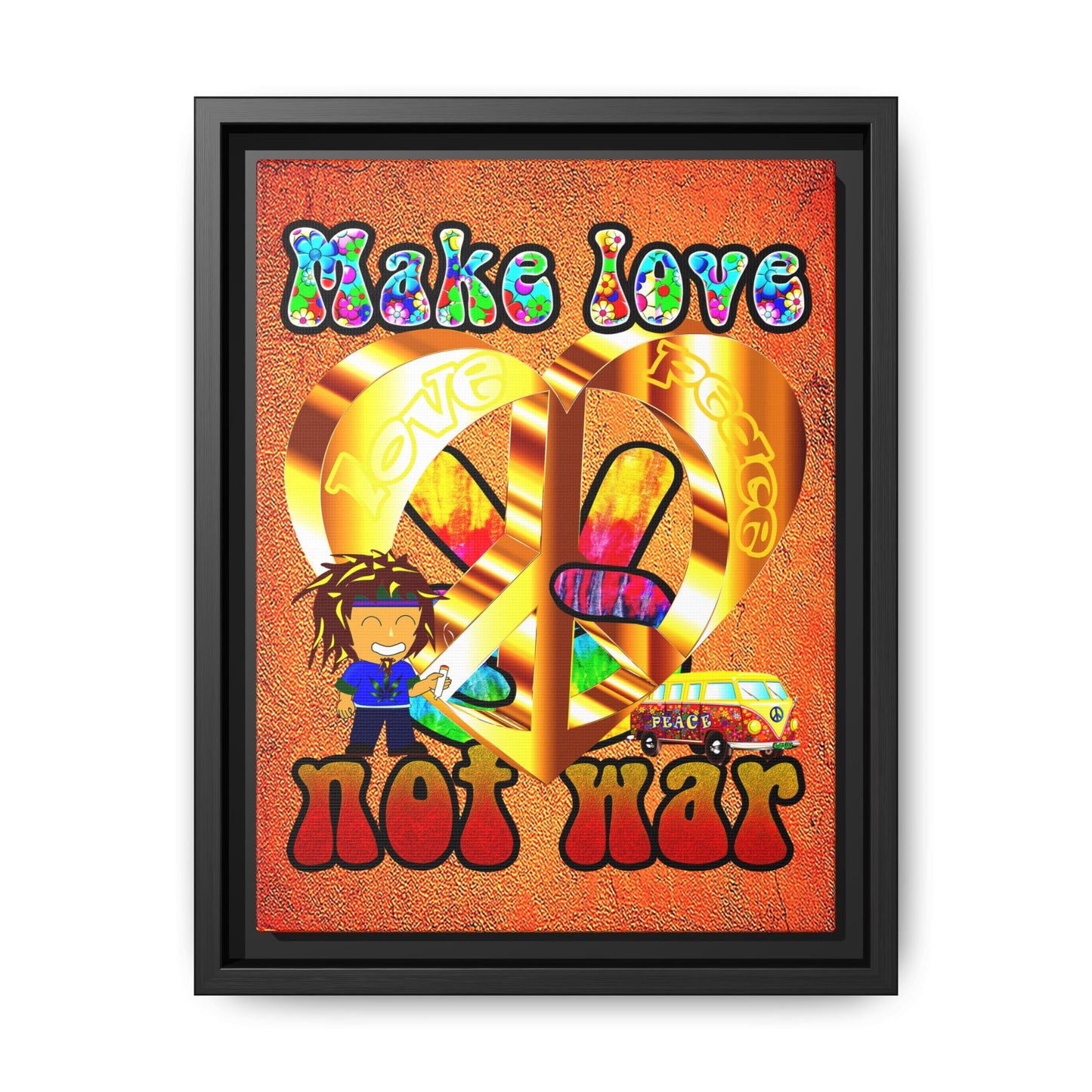 love peace - framed canvas art (burnt orange)