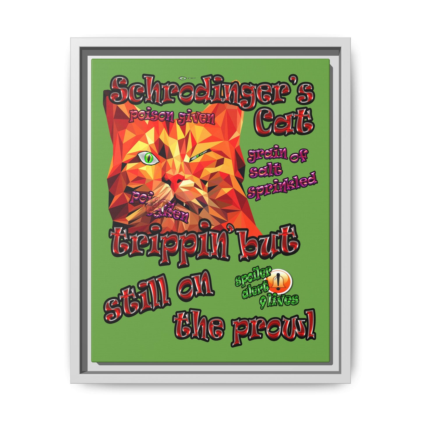 schrodinger's cat - framed canvas art (green)