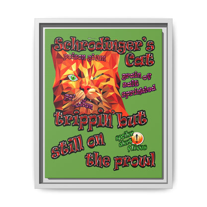 schrodinger's cat - framed canvas art (green)