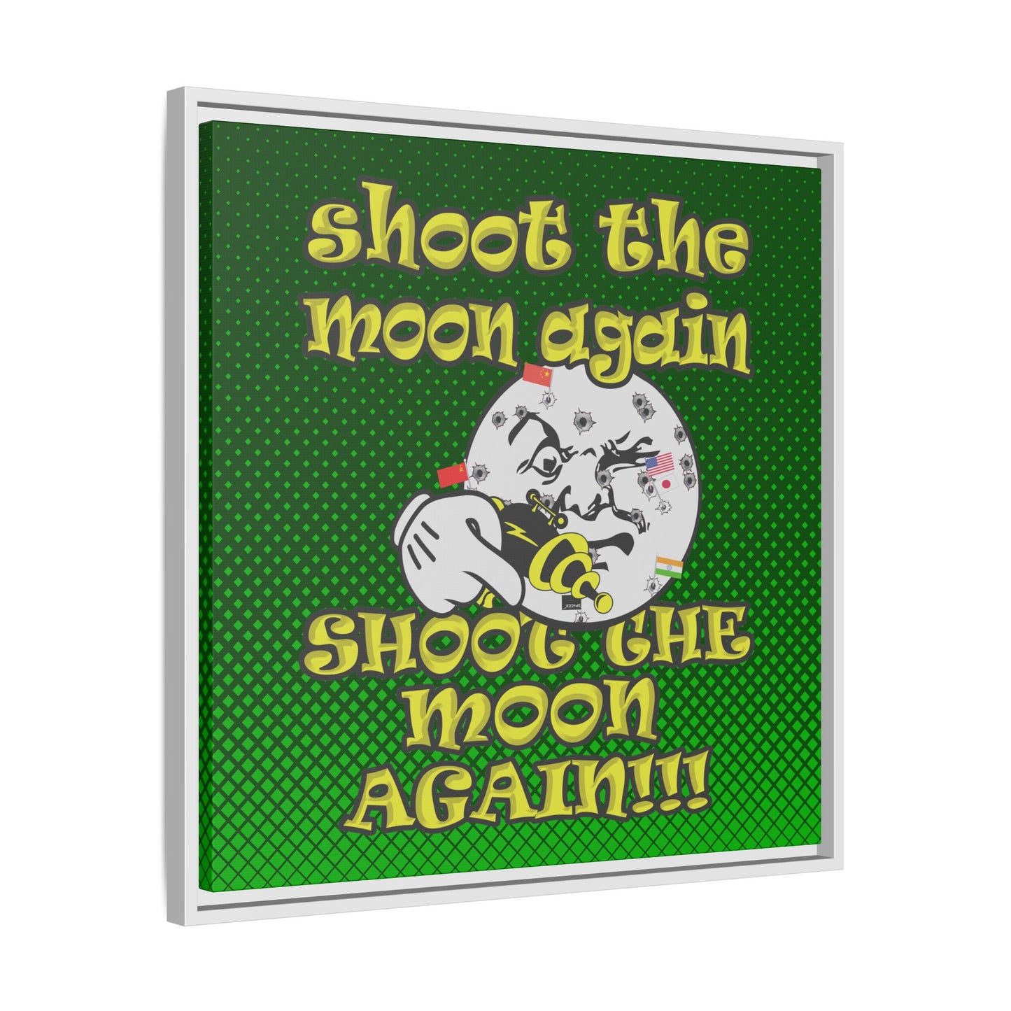 shoot the moon again - framed canvas art (logo green)