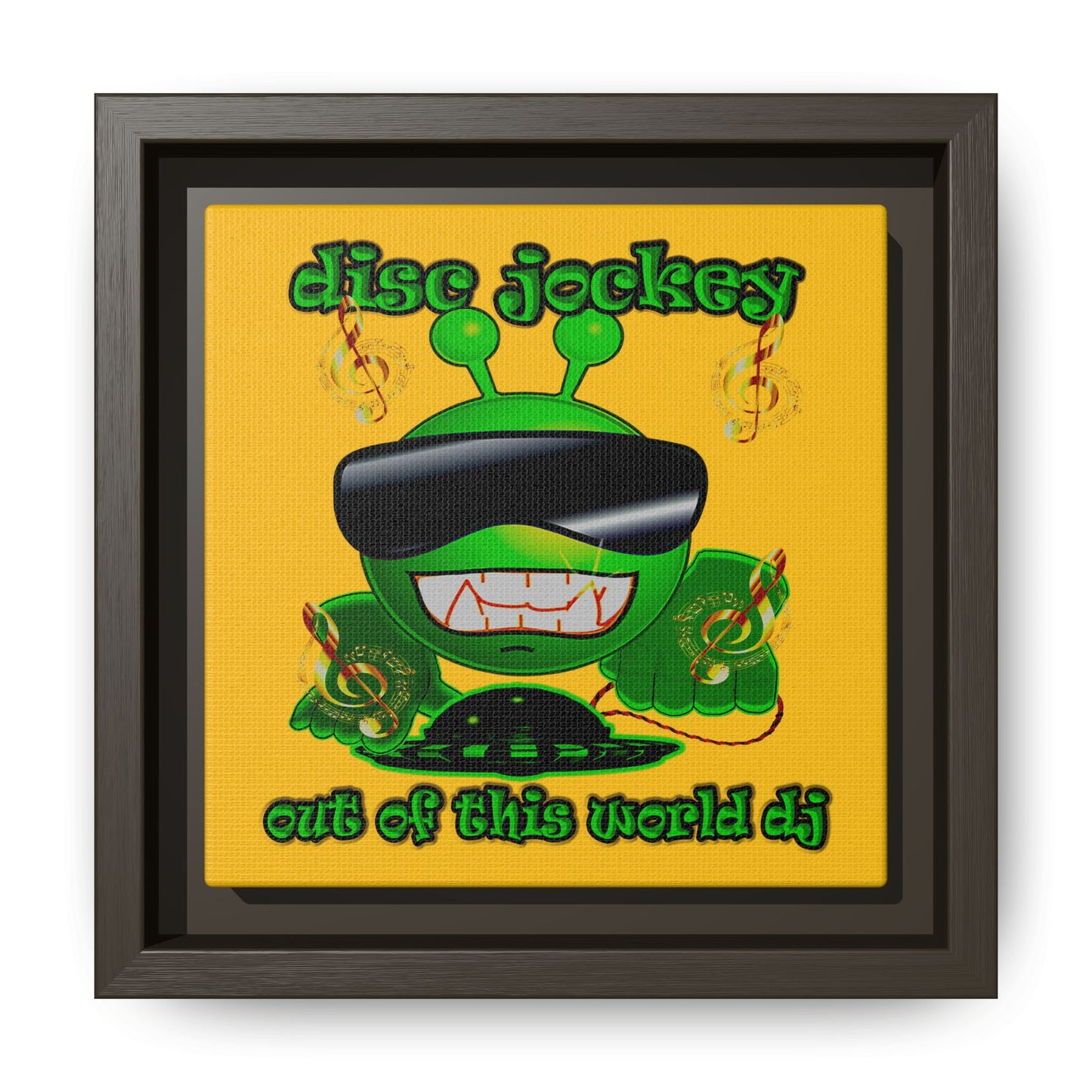 disc jockey - framed canvas art (yellow)
