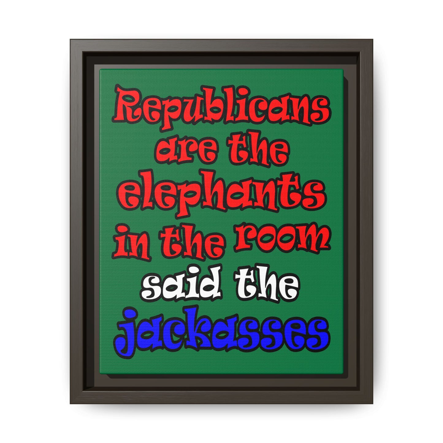 donkeys and elephants - framed canvas art (dark green)