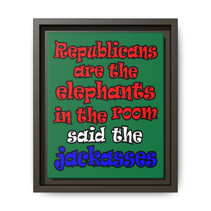 donkeys and elephants - framed canvas art (dark green)