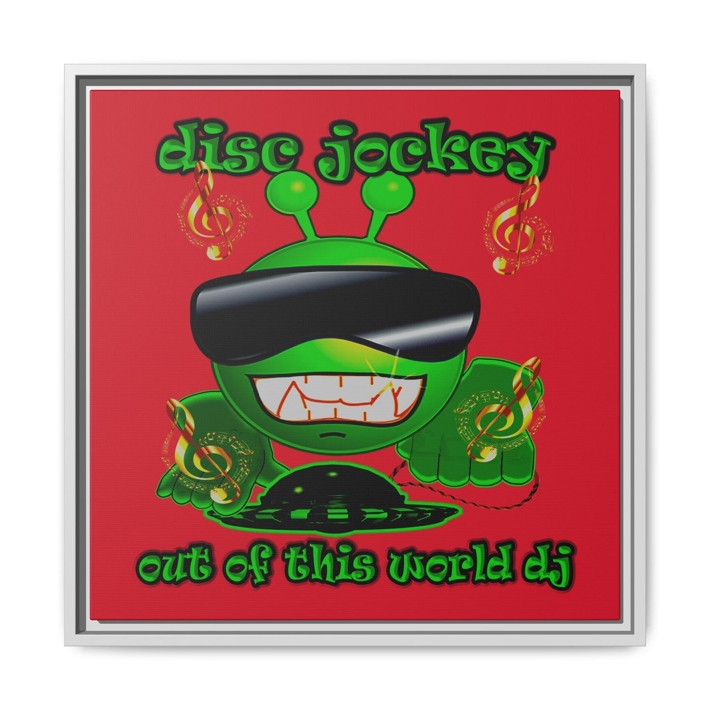 disc jockey - framed canvas art (dark red)