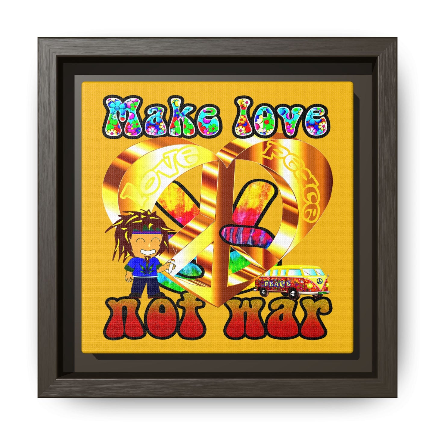 love peace - framed canvas art (yellow)