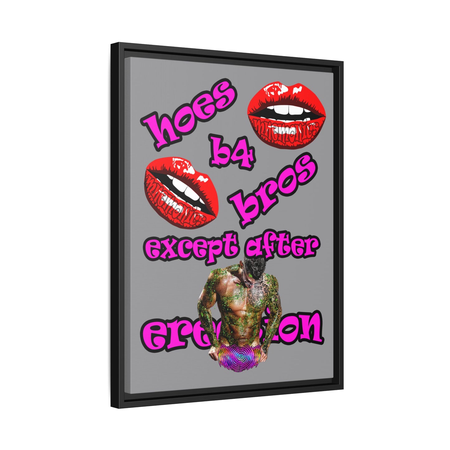 hoes b4 bros - framed canvas art (grey)