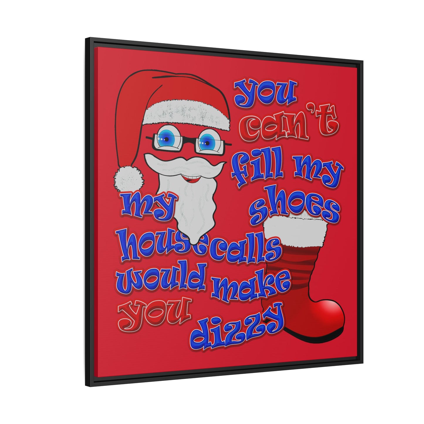 santa's shoes - framed canvas art (dark red)