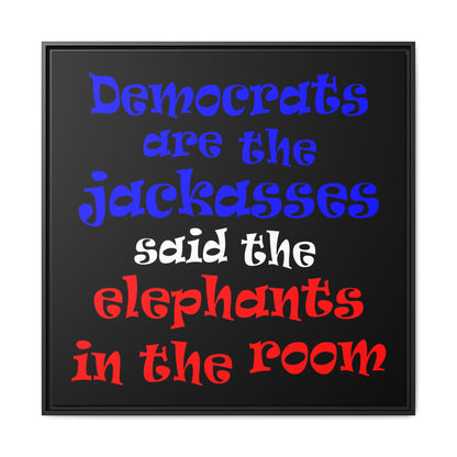 donkeys and elephants - framed canvas art (black)