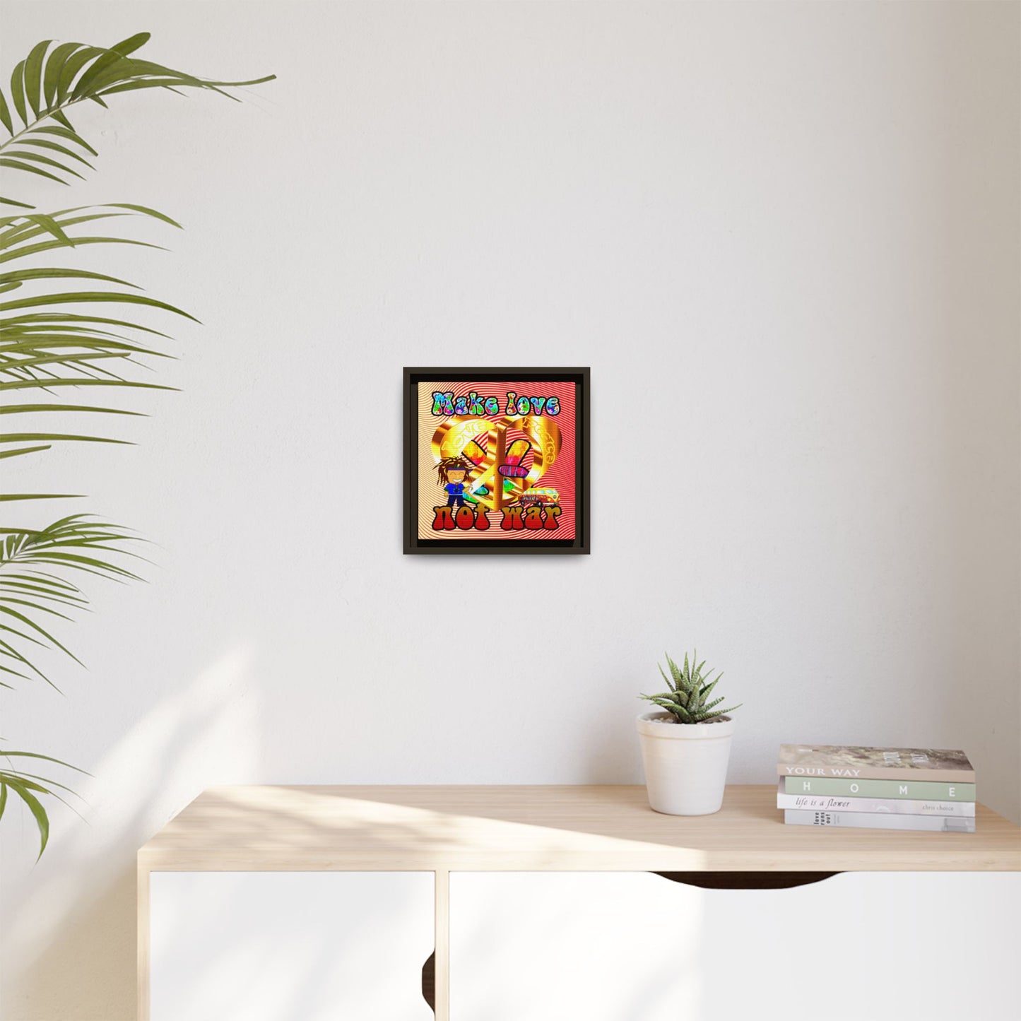 love peace - framed canvas art (yellow-orange wave)