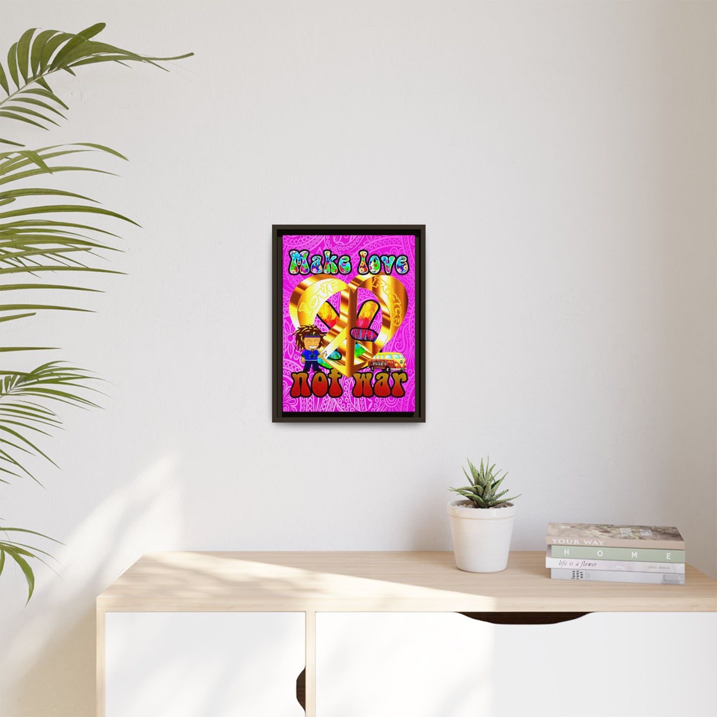 love peace - framed canvas art (pink swirl)