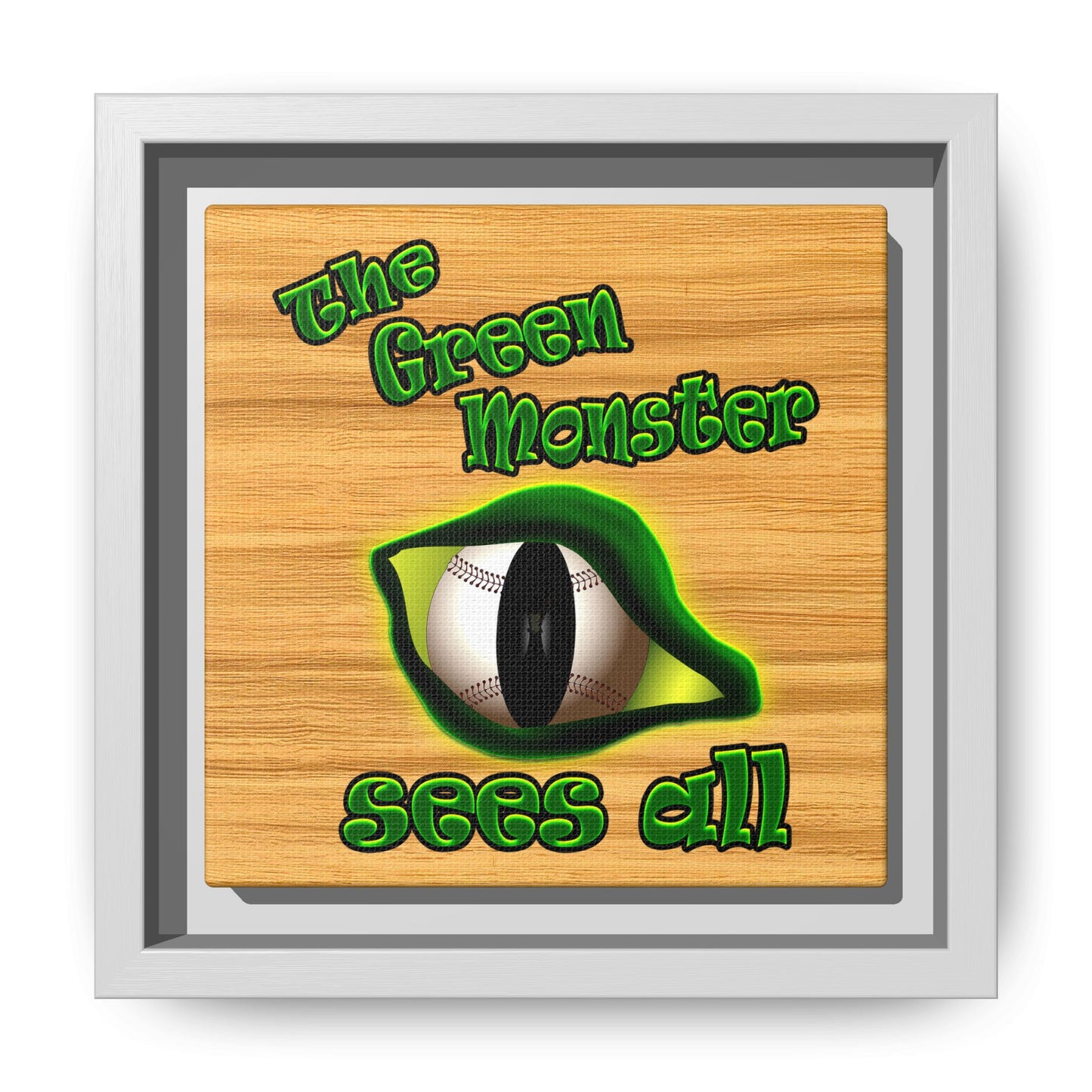 green monster - framed canvas art (butterscotch wood finish)