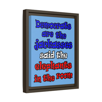 donkeys and elephants - framed canvas art (light blue)