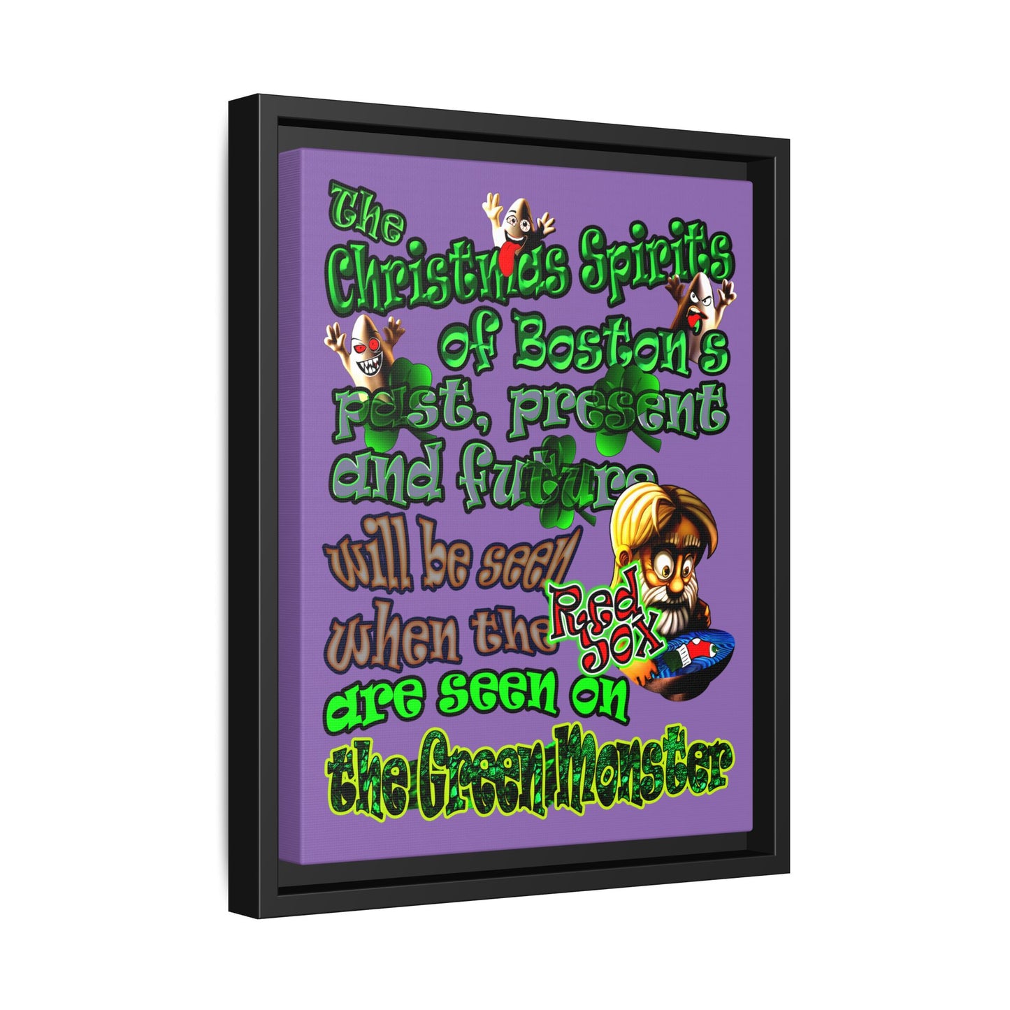 christmas spirits of boston - framed canvas art (light purple)