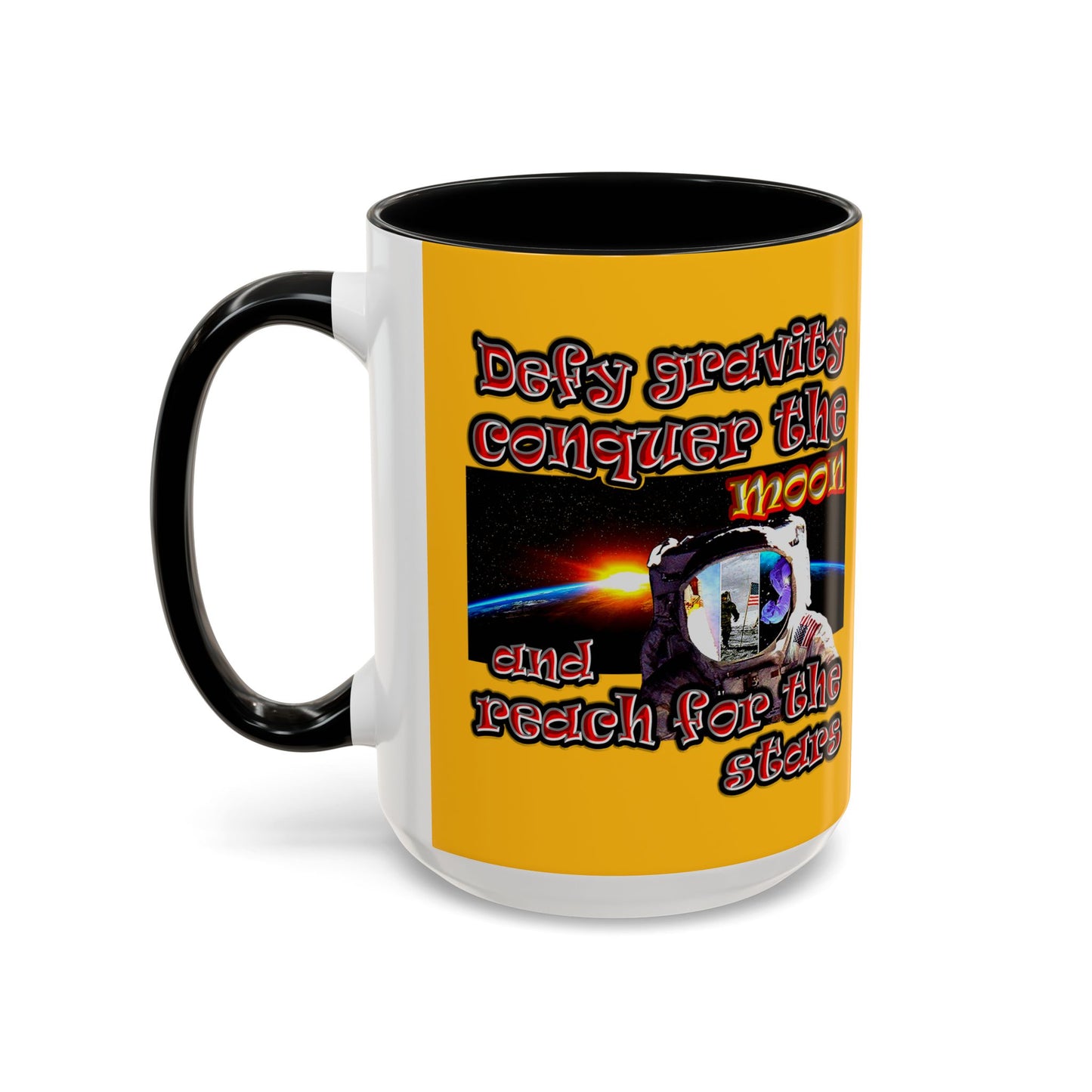 defy conquer reach - Accent Mug (yellow)