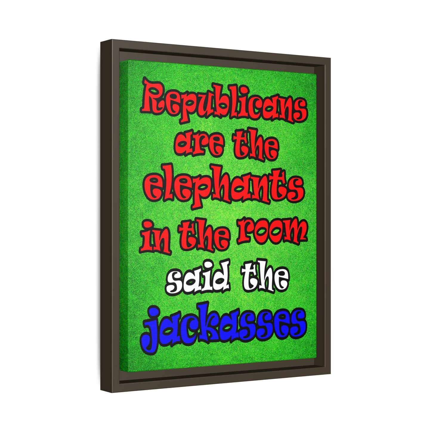 donkeys and elephants - framed canvas art (green turf)